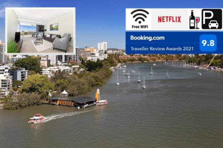 Amazing River View 3 Bedroom Apartment Brisbane CBD Netflix Fast Wifi Carpark